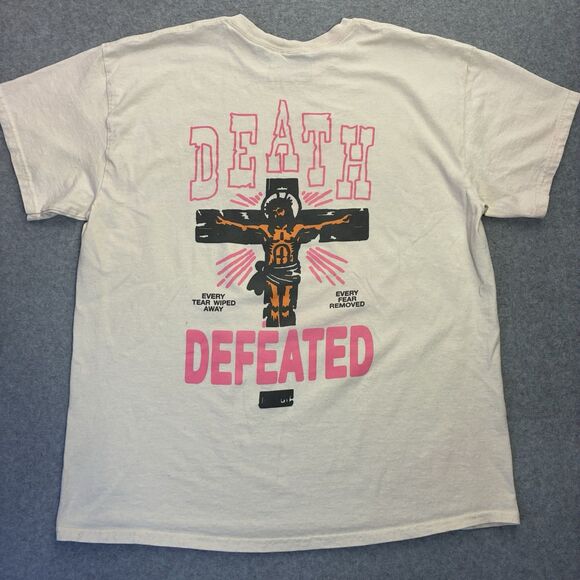 Vintage JLY Jesus Loves You Death Defeated Graphic Tee XL Christian Streetwear - Picture 6 of 7